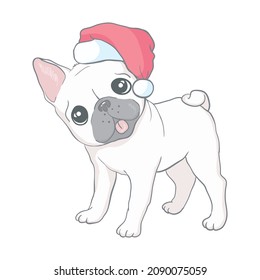 Christmas card. Image Portrait of French bulldog in Santa hats. Vector illustration.