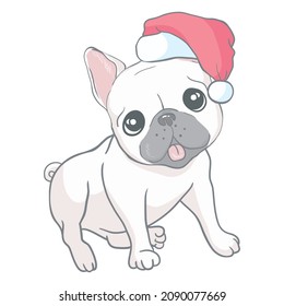 Christmas card. Image Portrait of French bulldog in Santa hats. Vector illustration.
