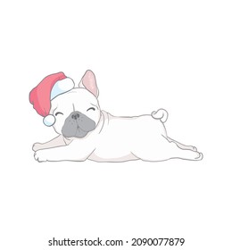 Christmas card. Image Portrait of French bulldog in Santa hats. Vector illustration.