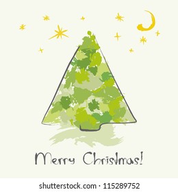 Christmas card with ink Christmas tree