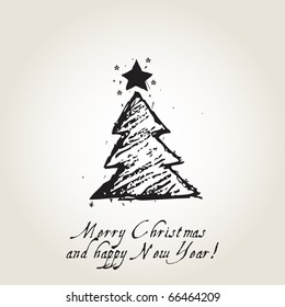 Christmas card with ink Christmas tree