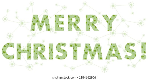 Christmas card with the inscription. The message is decorated with hearts. Design for postcard, banner, print.