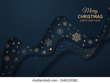 Christmas card. Invitation to the New Year's party. Greeting card for Christmas dinner. Cover with snowflakes and glitter.