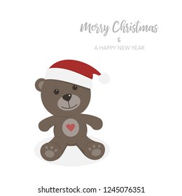 Christmas card with isolated teddy bear