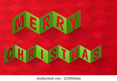 Christmas card with isometric inscription.Vector illustration.