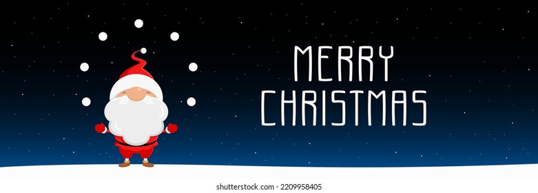 Tarjeta navideña con Santa malabarista. Ilustración vectorial.