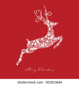 Christmas Card with jumping Reindeer consisting of Christmas Elements