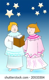 Christmas card with kids angels singing