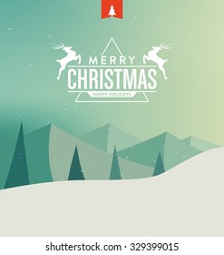 Christmas Card with Landscape - Merry Christmas and Happy Holidays - Typographic Greeting Design