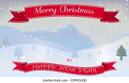 Christmas card with a landscape of trees and snow