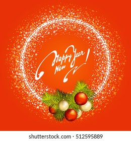 Christmas card with lettering "Happy New Year". Background with snowflakes. Vector illustration.