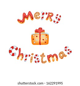 Christmas card with the letters in the form of cookies and candies