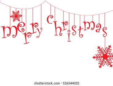 Christmas card with letters on rope and snowflakes