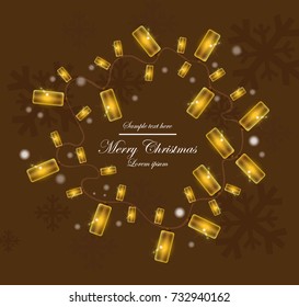 Christmas card with lights Vector. Brown color background