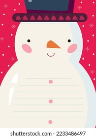  Christmas card with lines for text cute cartoon Snowman , invitation template