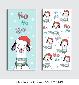 Christmas card with a llama and the inscription ho ho