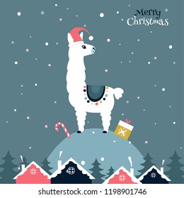 Christmas card with llama. Merry Christmas card