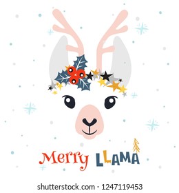 Christmas card with llama. Merry Christmas card