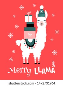 Christmas card with llama. Merry Christmas card