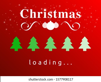 Christmas card. Loading of Christmas with Christmas tree and ball on red background. Modern vactor banner or card, poster, flyer design. 