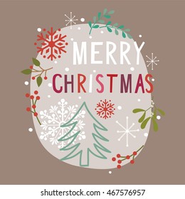 Christmas card with look craft wreath design