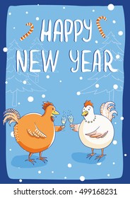Christmas card with loving chickens