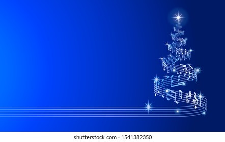 Christmas card with Magic Tree blue color. Vector illustration