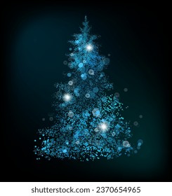 Christmas card with Magic Tree blue color. hand drawing. Not AI, Illustrat3. Vector illustration