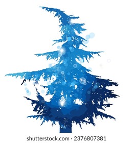 Christmas card with Magic Tree blue color. hand drawing. Not AI, Illustrat3. Vector illustration