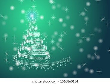 Christmas card with Magic Tree green color. Vector illustration
