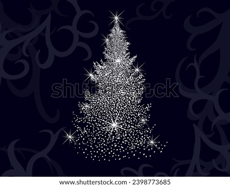 Christmas card with Magic Tree. hand drawing. Christmas tree made of dots. Not AI, Vector illustration