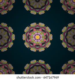 Christmas Card Mandala Design. Invitation Card, Scrapbooking. Islam, Arabic, Indian, Turkish, Pakistan. Decorative Indian Round Mandala on a dark background. Vintage pattern.