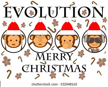 Christmas card. Merry Christmas. Funny monkey.