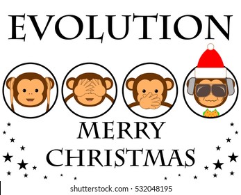 Christmas card. Merry Christmas. Funny monkey.