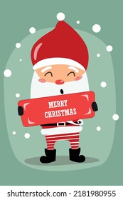 Christmas card. Merry Christmas and Happy New Year greeting cute santa and red nose cartoon lettering vector.