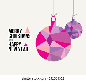 Christmas card. Merry christmas happy new year, circle shape, triangle style.