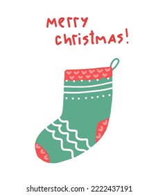 Christmas card. Merry christmas. Illustration Christmas sock for gifts