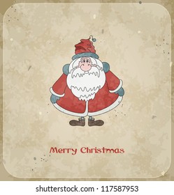 Christmas card with merry Santa Claus. Vintage background. Vector Illustration.
