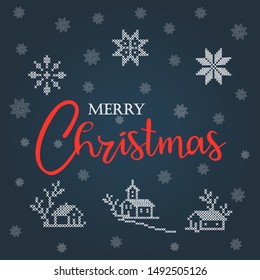 Christmas card, merry Christmas, snowflakes and houses