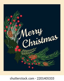 Christmas card. Merry Christmas. Christmas tree branches. High quality vector illustration.