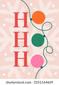 Christmas card. Modern design with Christmas garland. Trendy hand drawn illustration for season banner, poster, cover. Vector illustration