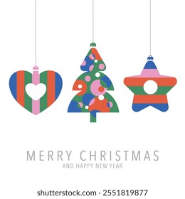 Christmas card in modern minimalist geometric style with patterns and christmassy abstract elements vector illustration