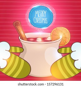 Christmas card with mulled wine and Santa