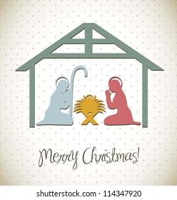 christmas card with nativity scene, vintage style. vector