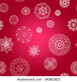 Christmas card. New year illustration. Snowflakes in mandala indian style.