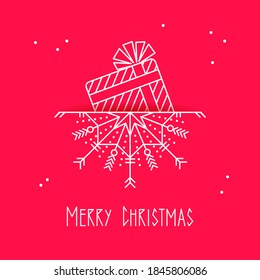 Weihnachtskarte. Neujahr. Present. Schneeflocke. Text.