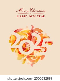 Christmas card, New Year's greetings 2025 year, poster, invitation in a colorful abstract background. Modern design. Vector illustration