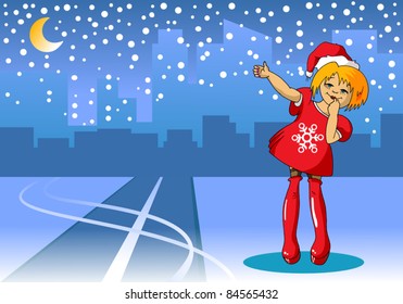 Christmas card; New Year's greetings from Snow Maiden;