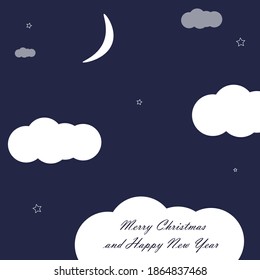 Christmas card night with stars and clouds. Vector illustration