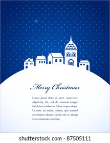 Christmas card with night town and snow